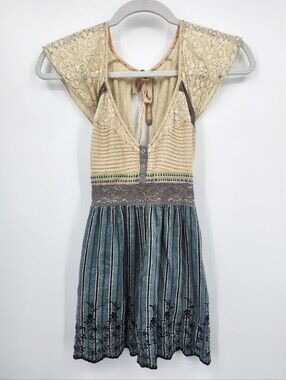 Free People Cream and Teal Striped Dress Please look at measurements for size
